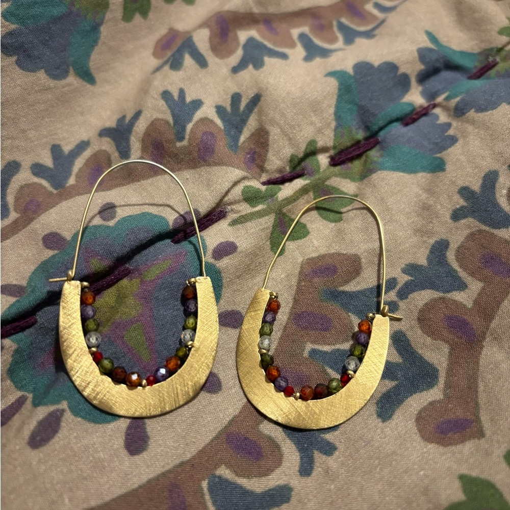 Elegant Gold and Multicolor Beaded Hoop Earrings